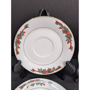Tienshan Poinsettia and Ribbons Fine China 6" Saucers Replacement Set of 4